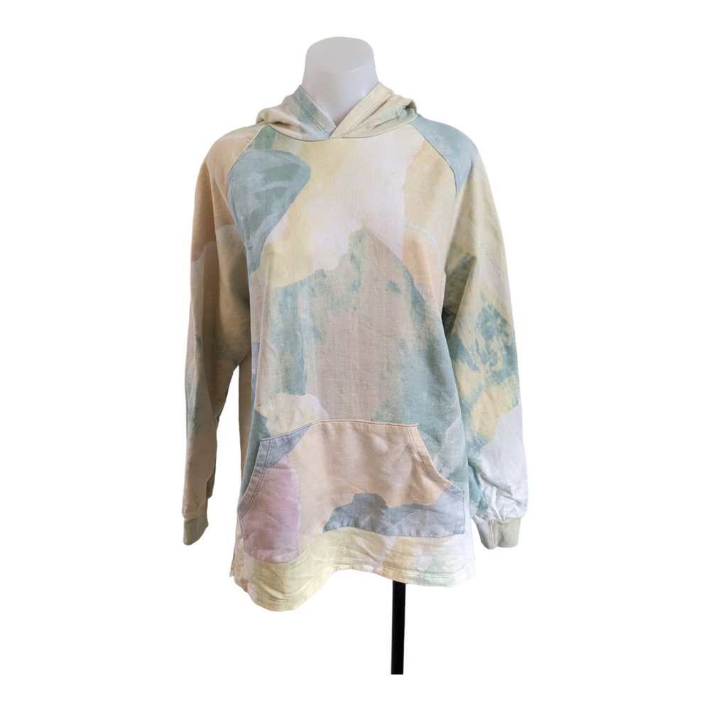 Baja East Size 1 Tie Dye Hoodie Pullover Green Yellow 100% Cotton Long Sleeves